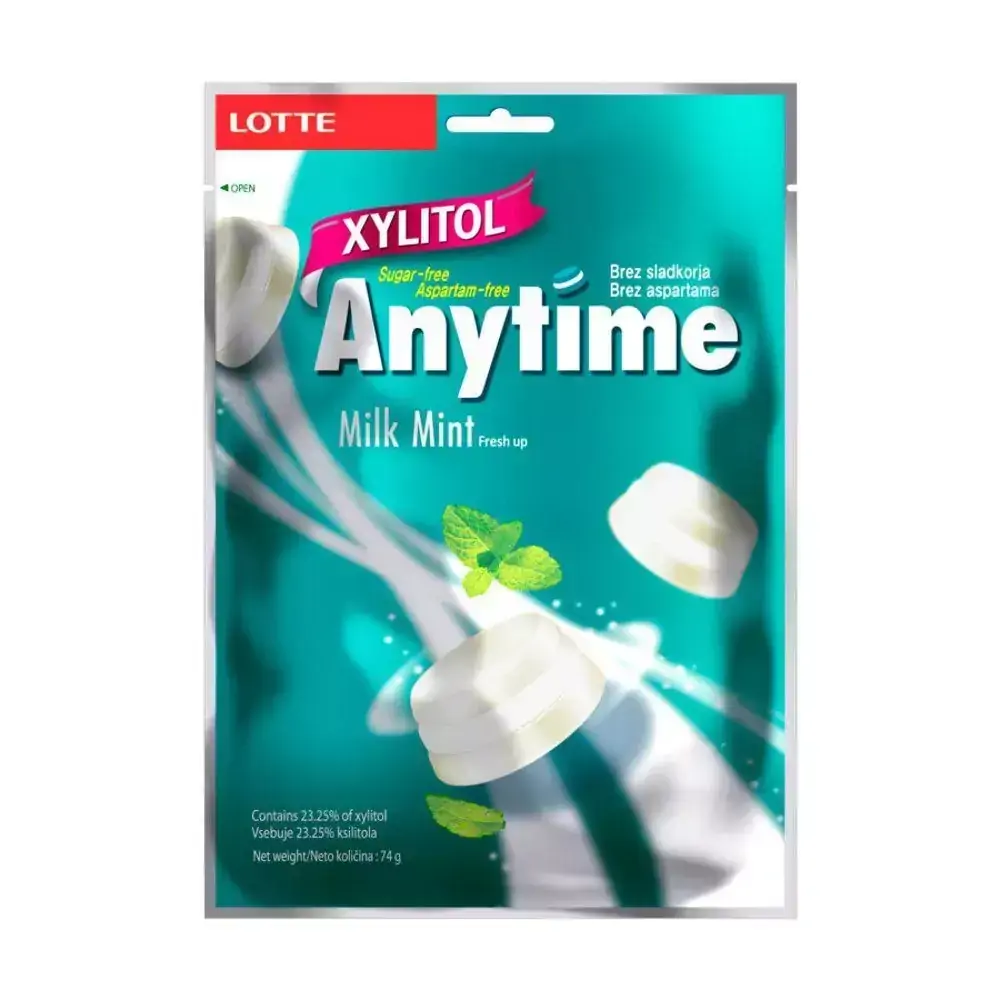 Bala Diet Anytime Sabor Leite e Menta  Milk Mint Lotte - 74 gramas
