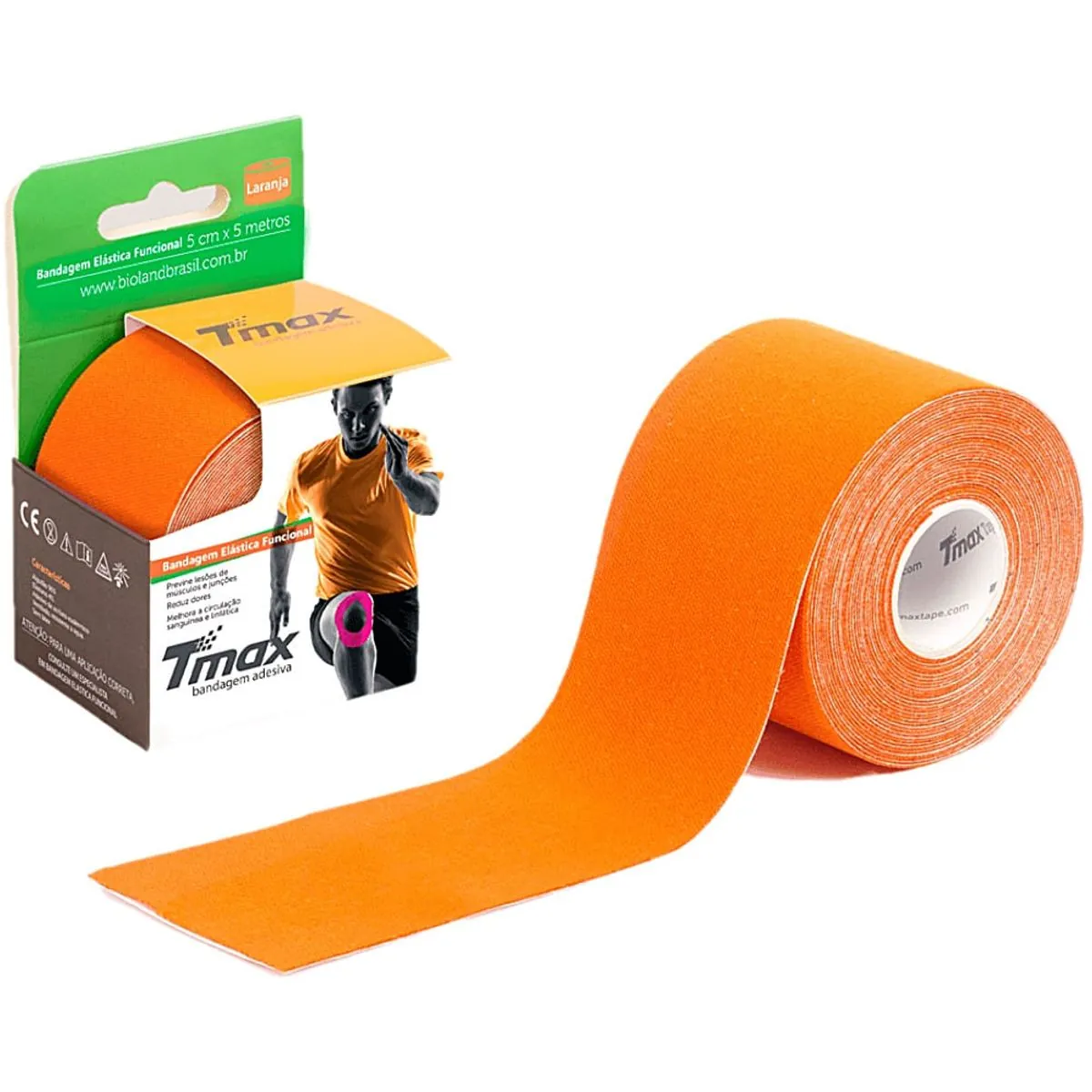 Bandagem Elástica Kinesio TMax - Laranja - 5cm x 5m