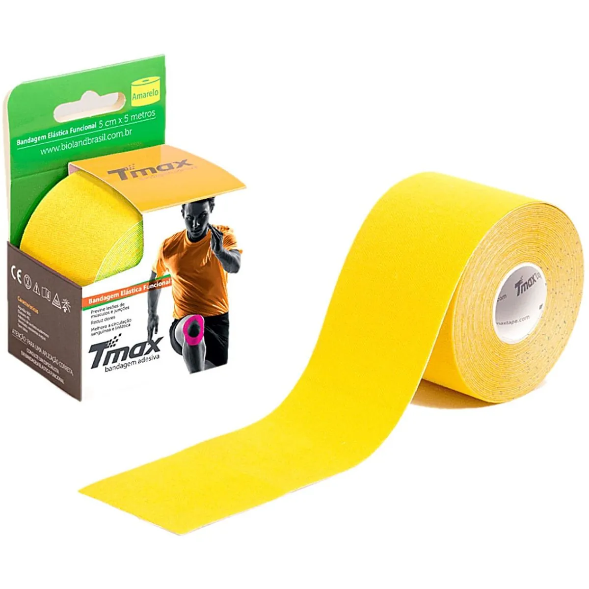 Bandagem Elástica Kinesio TMax - Amarela - 5cm x 5m