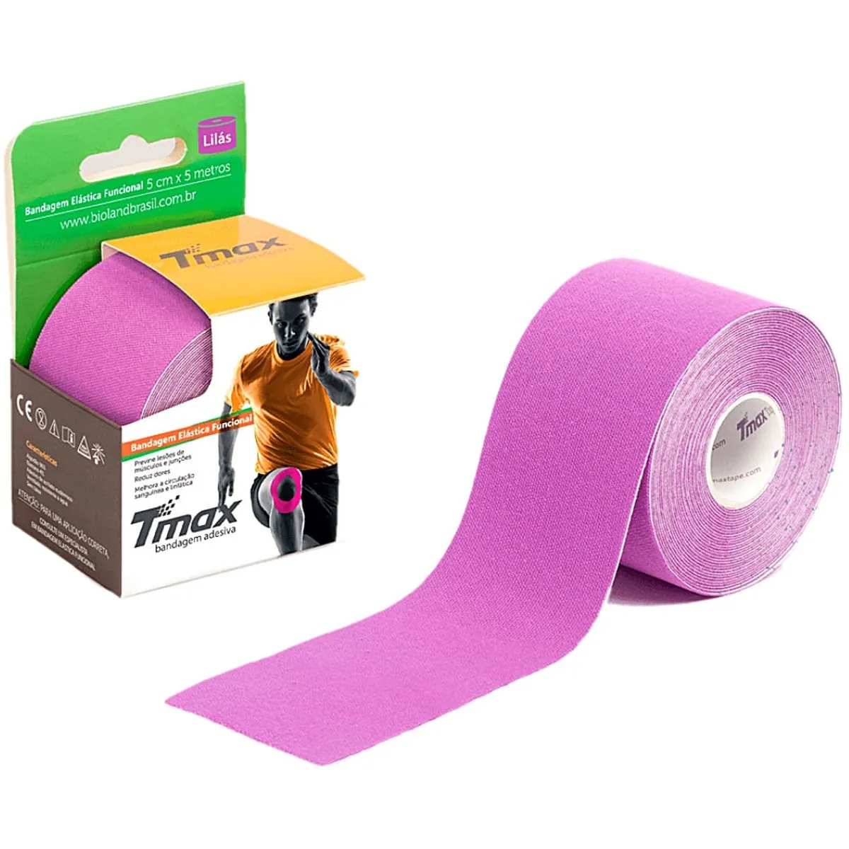 Bandagem Elástica Kinesio TMax - Lilás - 5cm x 5m