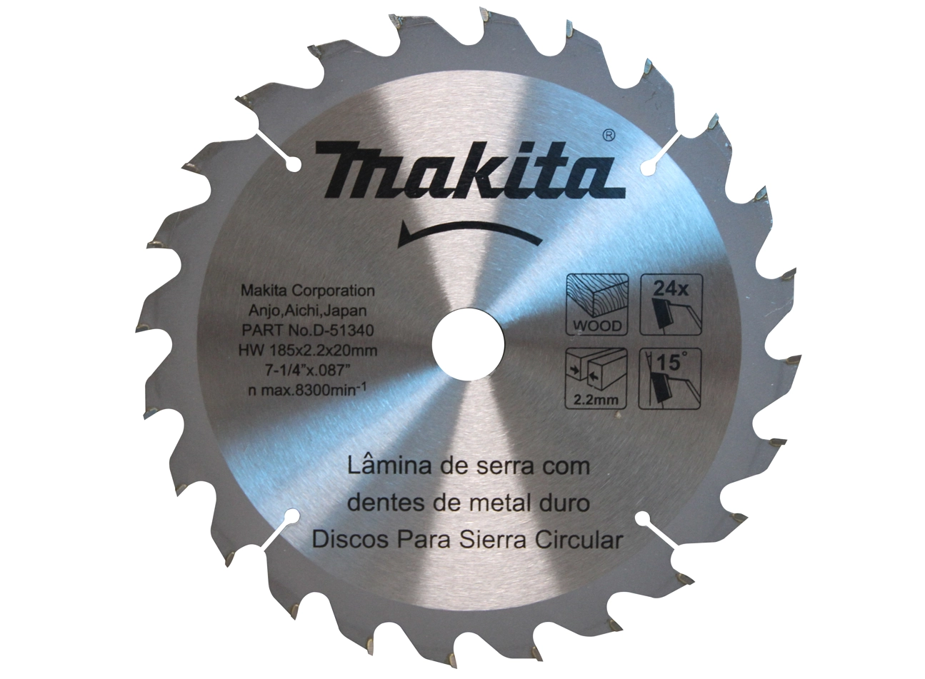 Disco De Serra Circular Makita D-51340 185mm 24 Dentes Para Madeira