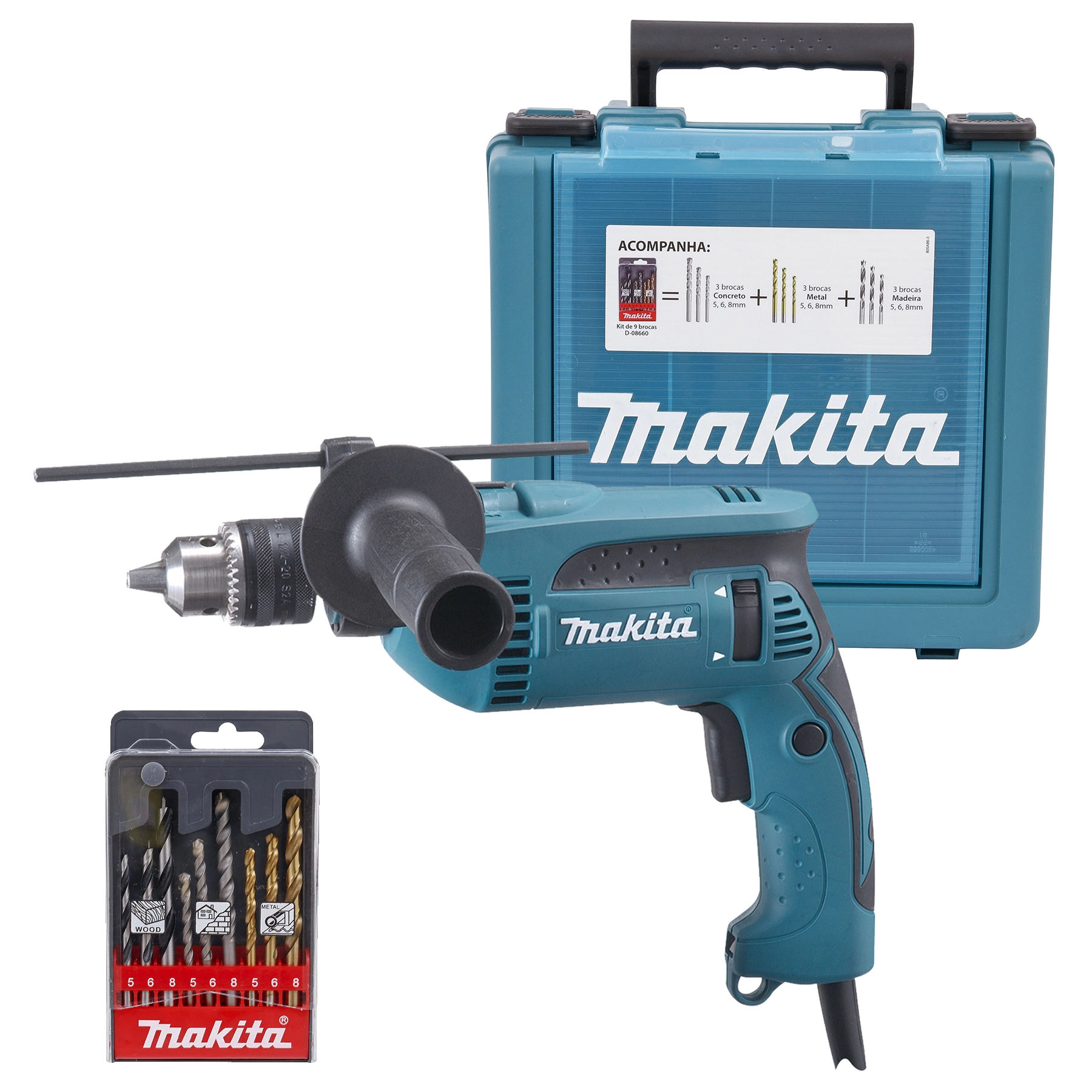 Furad.imp.1/2 Hp1640kx1 220v 760w Vvr 2800rpm 44800ipm C/kit 9 Brocas E Maleta Hp1640kx1 220v Makita