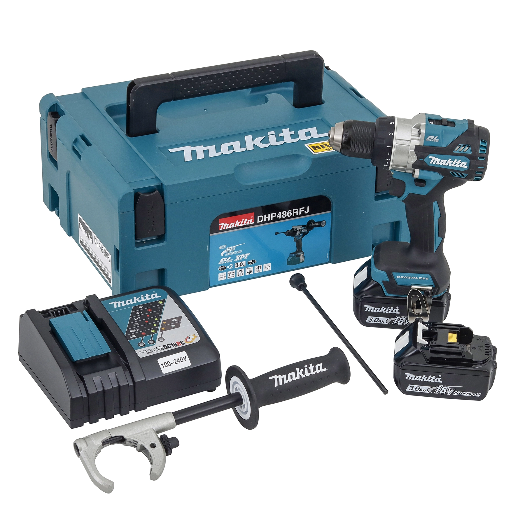 Furadeira e Parafusadeira de Impacto Makita DHP486RFJ a Bateria 18V Brushless 1/2" com Bateria e Carregador