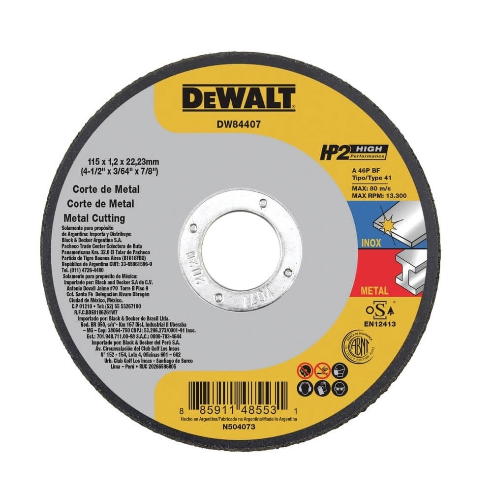 Disco De Corte Dewalt Hp2 Dw84407 115x1,0x22mm – Aço/inox, Preciso E Profissional