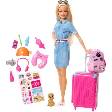 Boneca BARBIE Viajante Com Pet E Adesivos Mattel