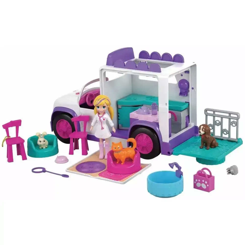 Veículo e Boneca - Polly Pocket - Hospital Móvel dos Bichinhos - Mattel