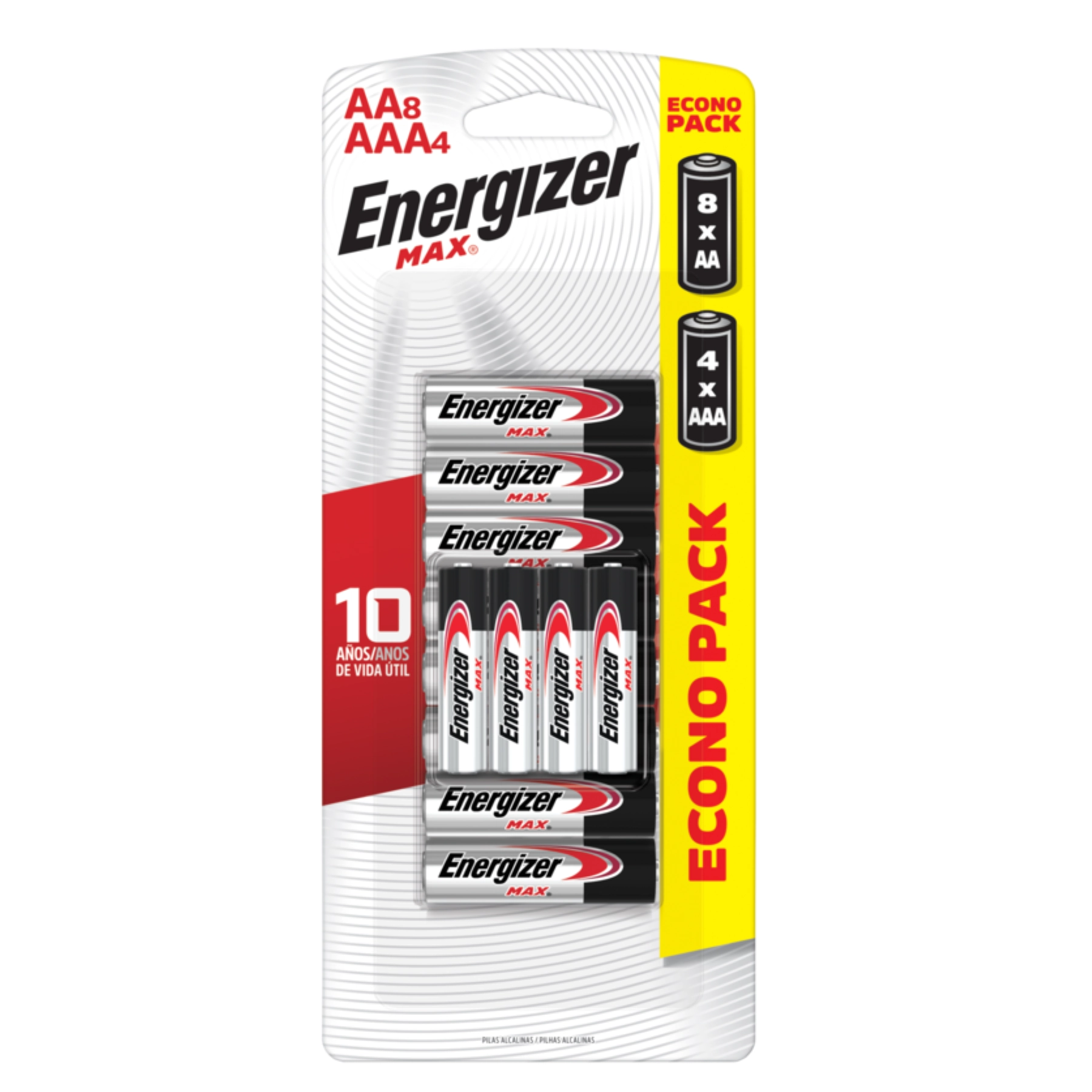 Pilha Alcalina Energizer com 12 Unidades 8 AA e 4 AAA