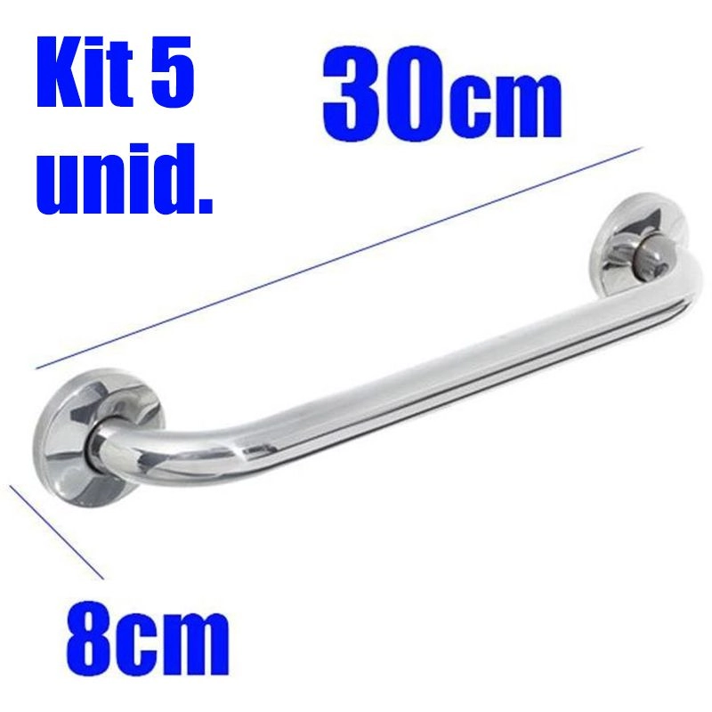 Kit 5 Barras Alça De Apoio Banheiro Inox 30cm Idoso Acessibilidade