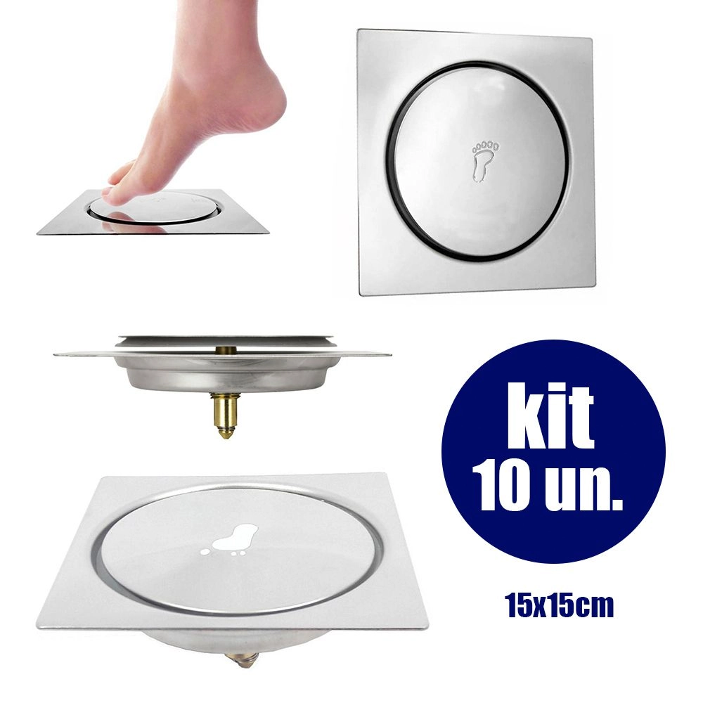 Ralo Inteligente Pop Up Click 15x15 Banheiro Aço Inox 10 Un.