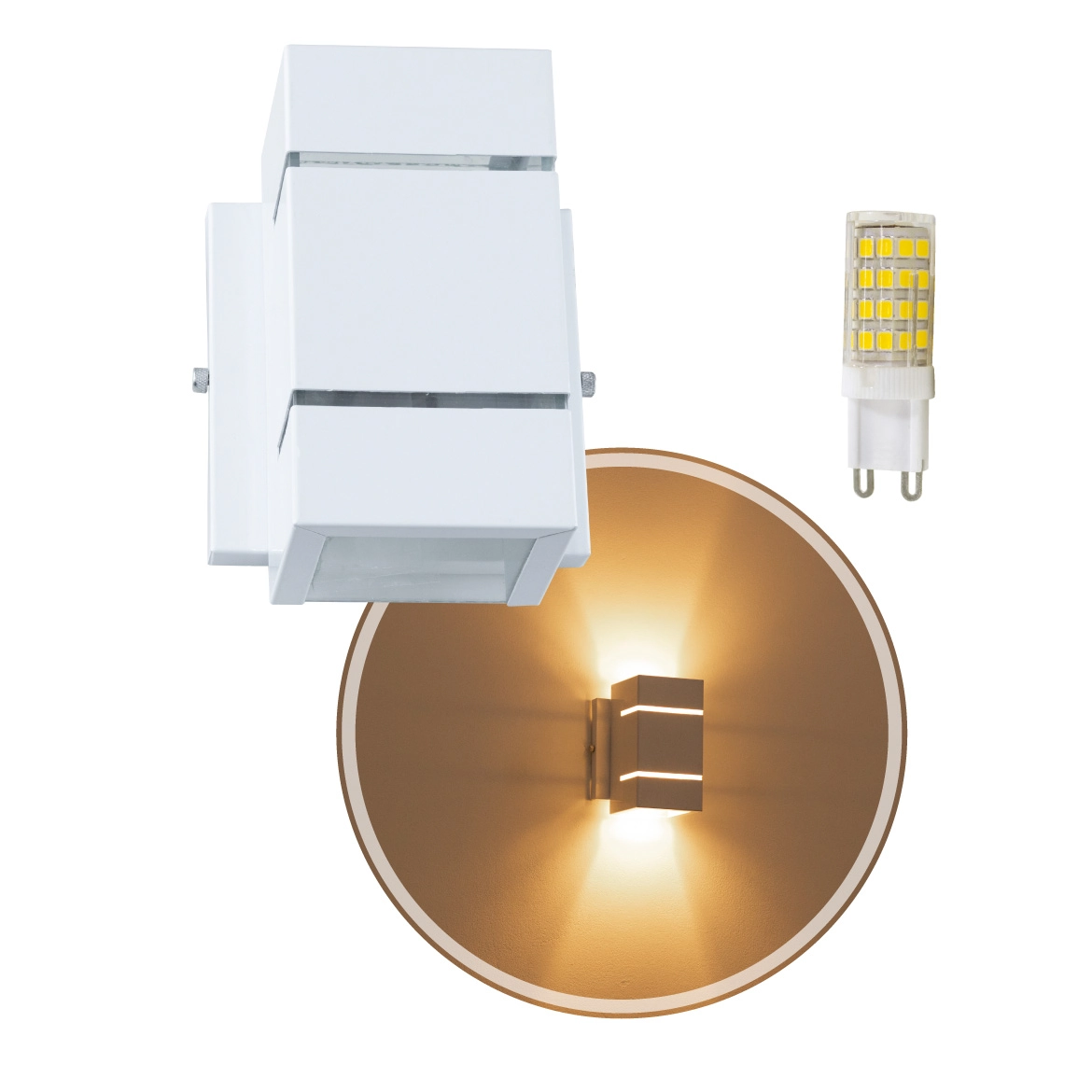Arandela 2 fachos e frisos em alumínio branca + LED G9 5w Bivolt 3000k st419