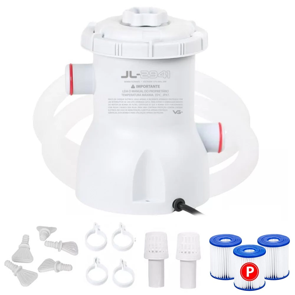 Bomba Filtro 1250l/h 110v Para Piscina Inflável E Estrutural + 2 Cartuchos Refil VG Plus
