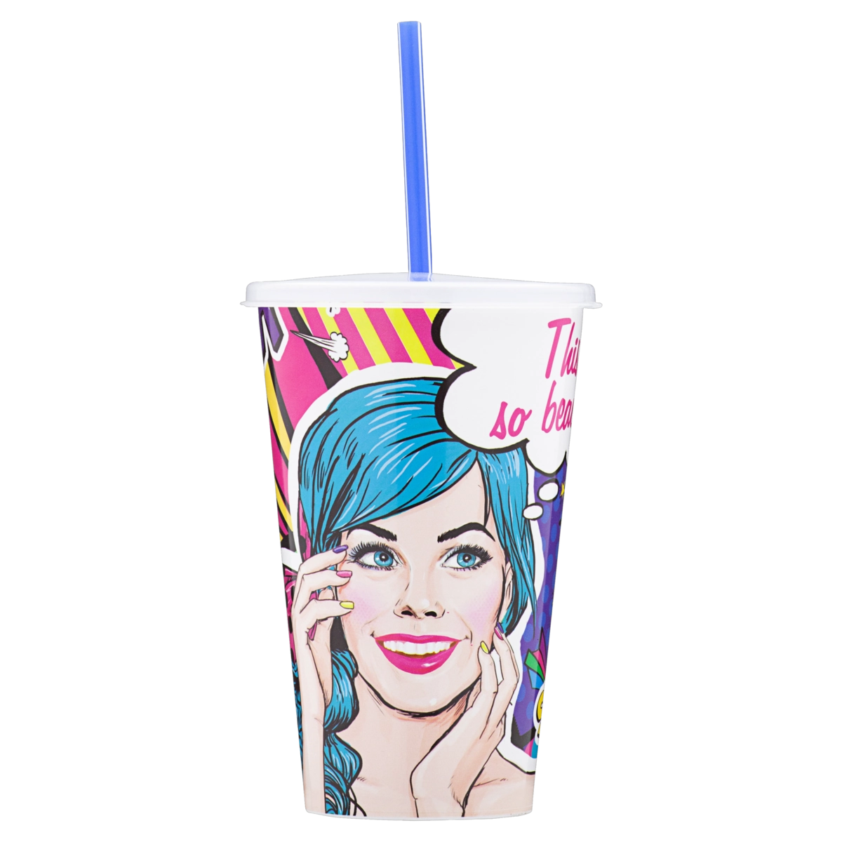 Copo Plástico Com Canudo Popart 520ml Plasvale