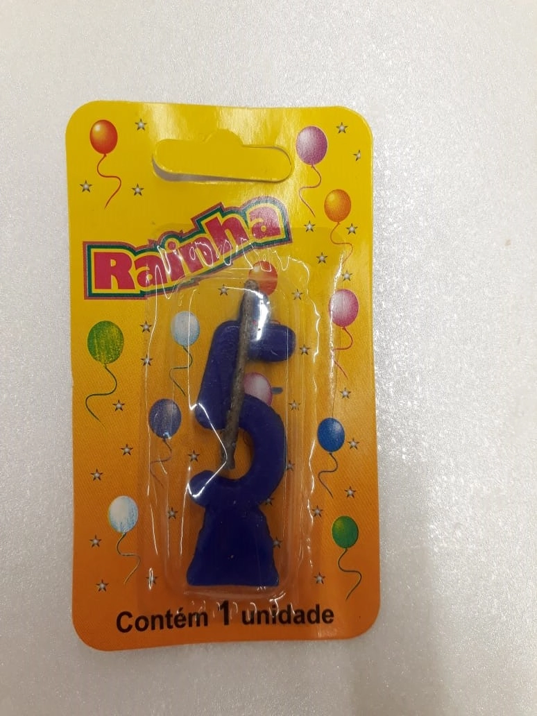 Vela Rainha Parafina Numerada N.5 Azul
