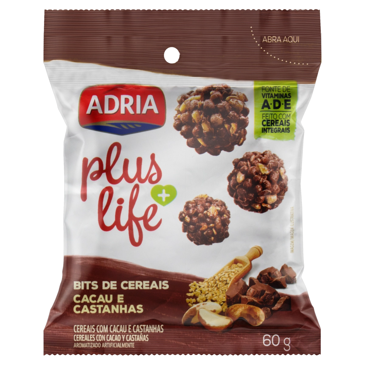 Bits De Cereais Com Cacau E Castanhas Integral Adria Plus Life Pacote 60g