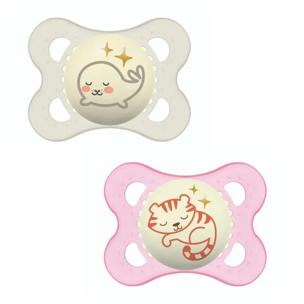 Chupeta Rosa E Transparente Original Night Silicone Mam 0 A 6 Meses 2 Unidades