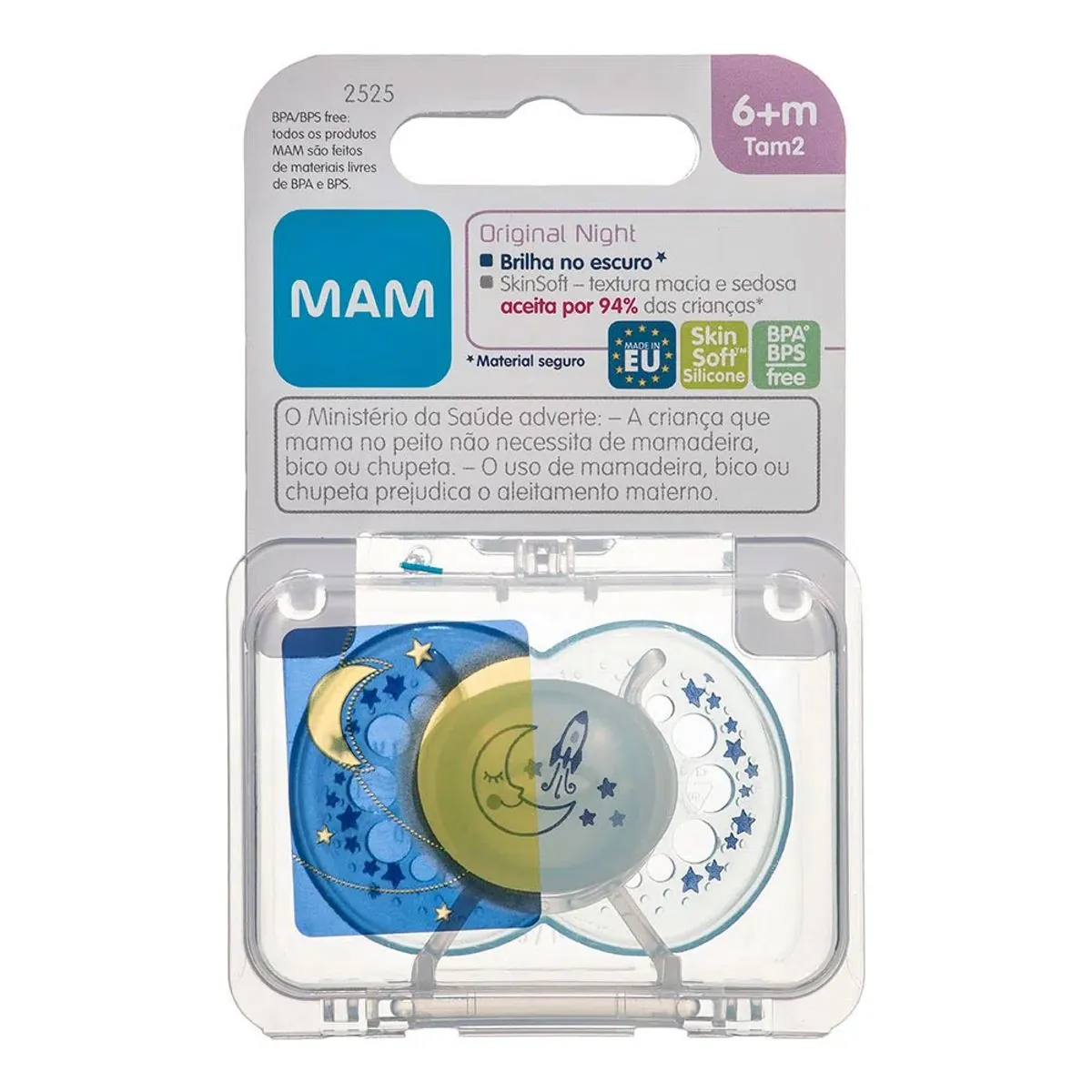 Chupeta Azul Original Night Silicone Mam A Partir De 6 Meses