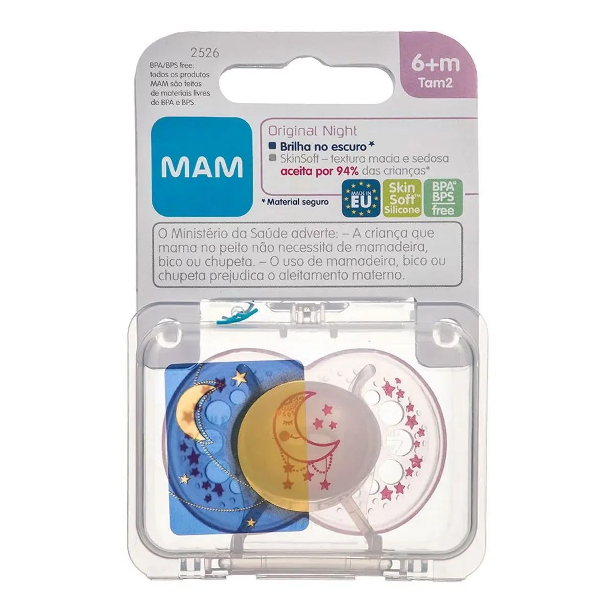 Chupeta - Original Night - Bico de Silicone SkinSoft - +6 Meses - Estrelas - Rosa - MAM