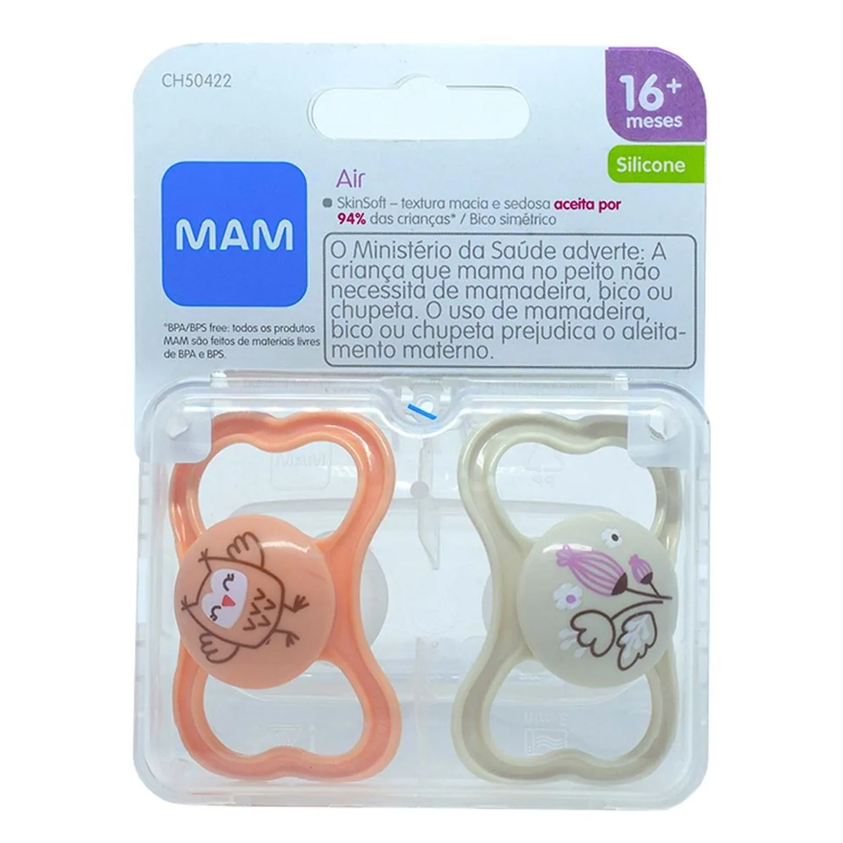 Chupeta Branca E Bege Air Silicone Mam A Partir De 16 Meses 2 Unidades
