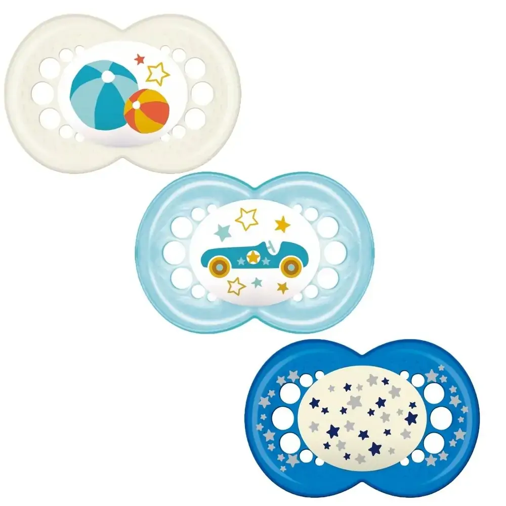 Chupeta Verde, Branca E Azul Original Day Night Silicone Mam A Partir De 6 Meses 3 Unidades