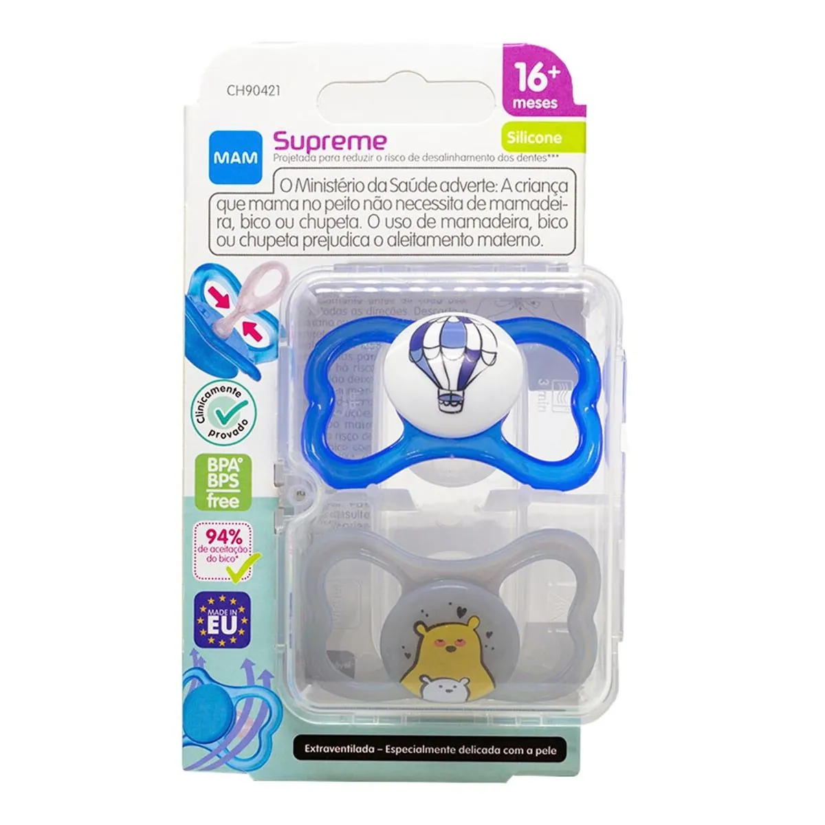 Chupeta Azul E Verde Supreme Silicone Mam A Partir De 16 Meses 2 Unidades