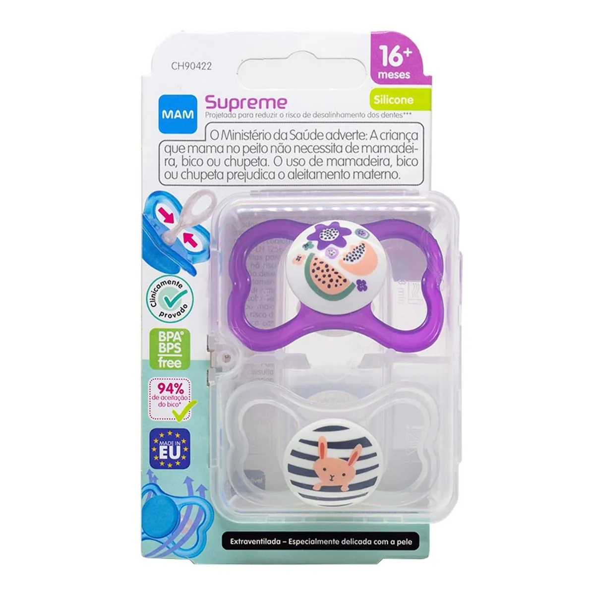 Chupeta Roxa E Rosa Supreme Silicone Mam A Partir De 16 Meses 2 Unidades