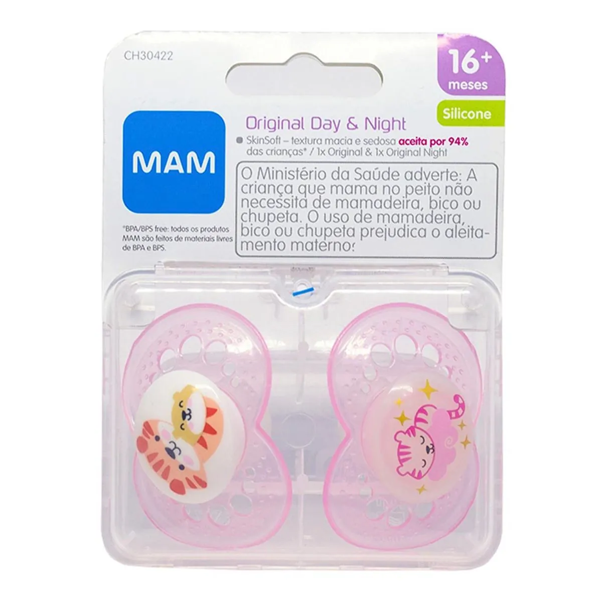 Chupeta Rosa E Roxa Original Day Night Silicone Mam A Partir De 16 Meses 2 Unidades