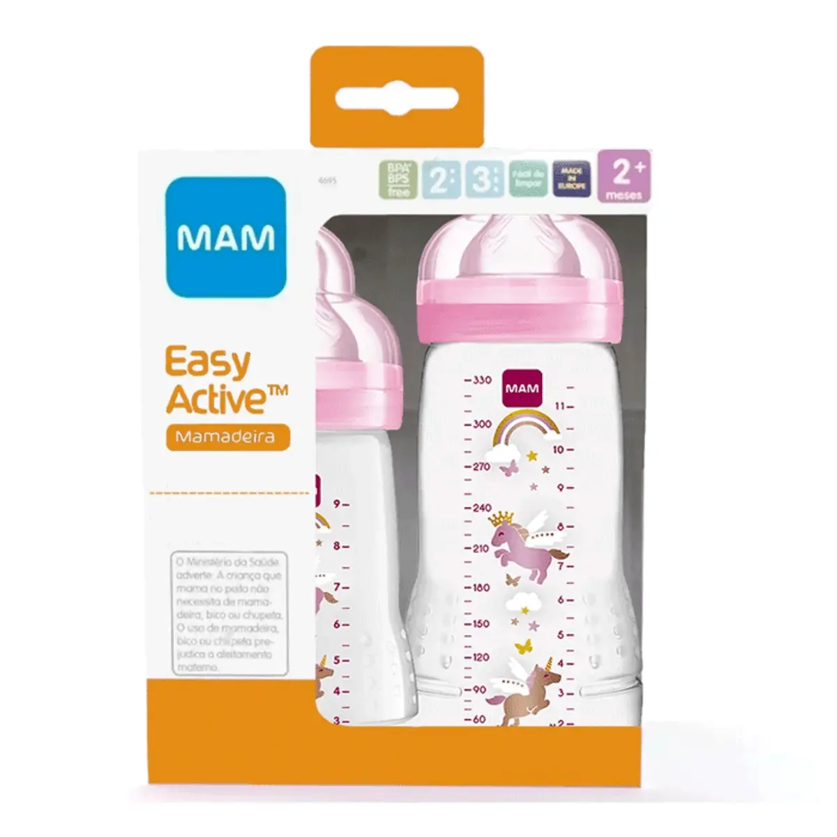Kit 2 Mamadeiras Easy Active 270/330ml 2m+ Rosa - MAM