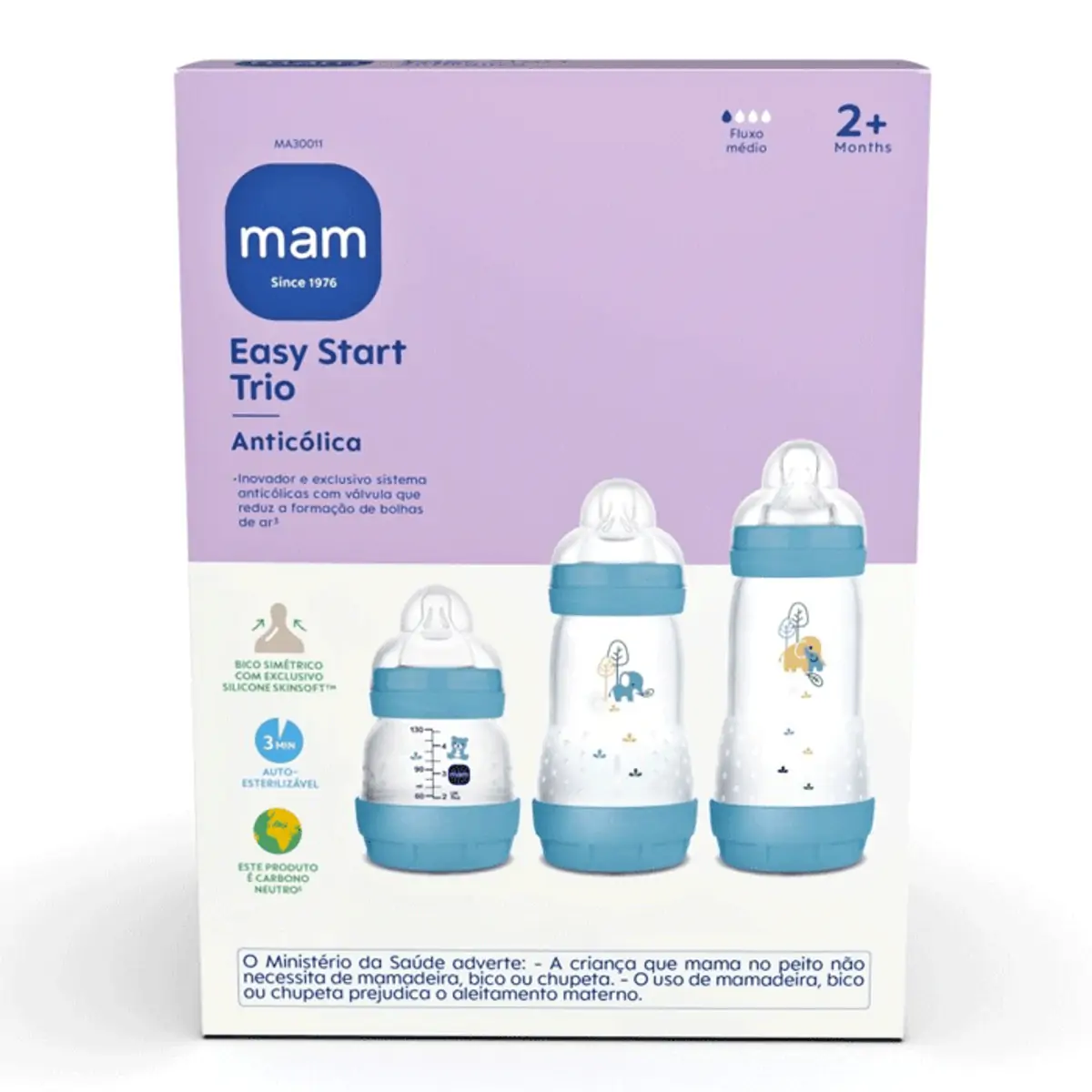Kit Mamadeira Anticólica Azul Mam Easy Start 3 Unidades Ma30011