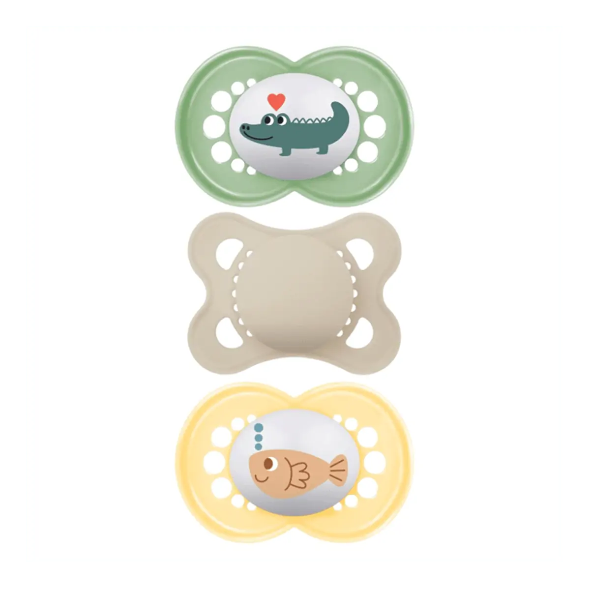 Chupeta Branca, Bege E Verde Original Silicone Mam 0 A 6 Meses 3 Unidades