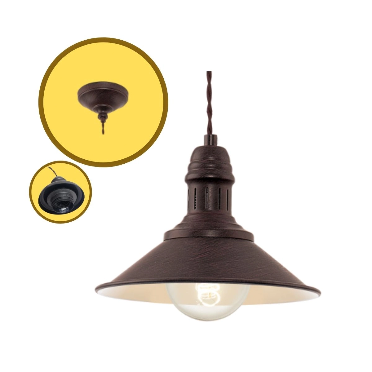 Pendente Aço Marrom E Bege 1 Luz E27