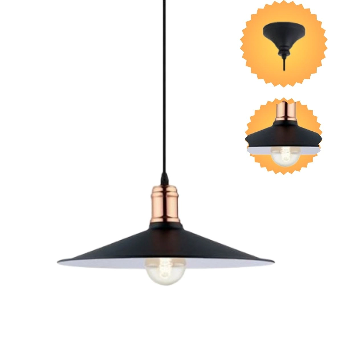 Pendente Aço Preto Cobre 1 X E27