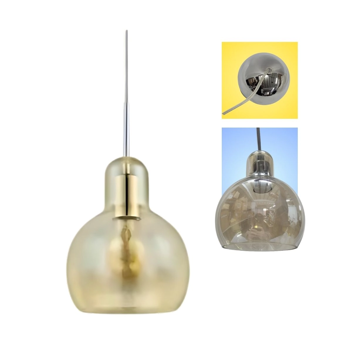 Pendente Aço Cromado Vidro Âmbar 1 X E27
