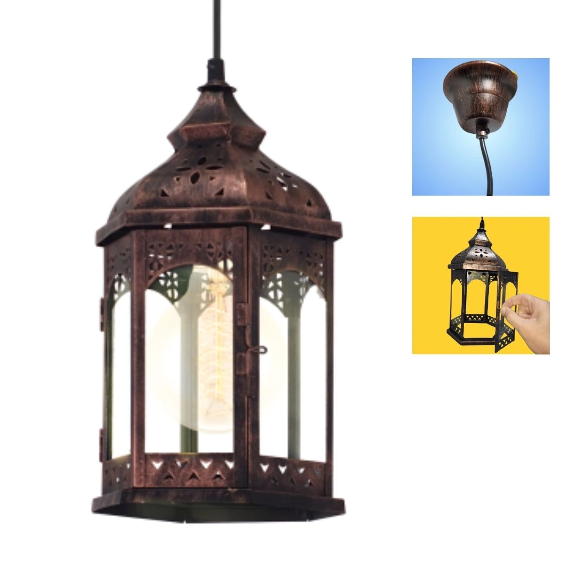 Pendente Vintagem Redford 1 Luz E27 Com Porta Estilo Lampião