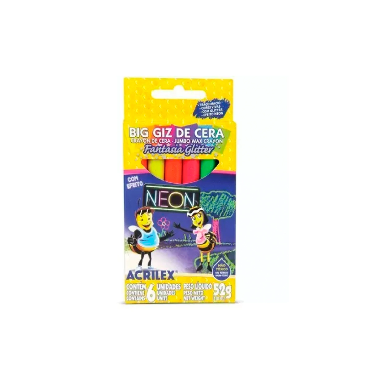 Giz De Cera Big Neon Glitter Acrilex