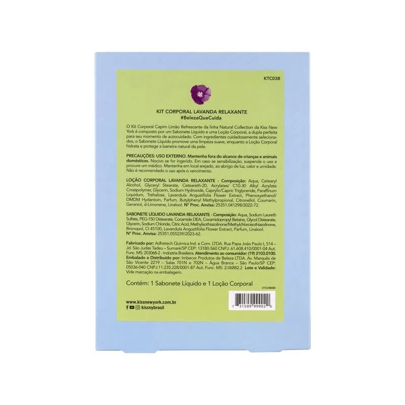 Kit Sabonete Líquido 25ml Loção Corporal 180ml Lavanda Relaxante Kiss New York Eu Mereço
