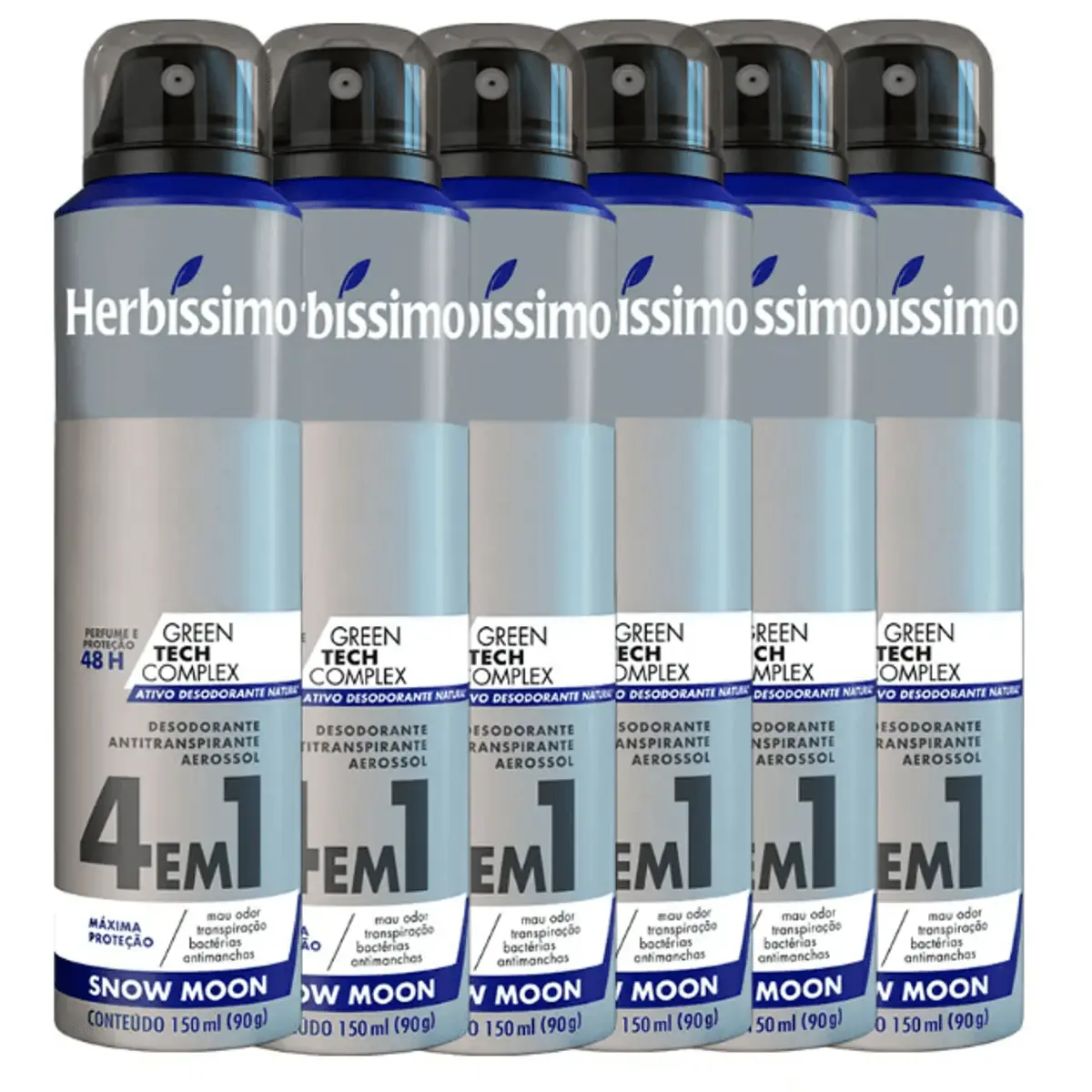 Kit Desodorante Aerosol Antitranspirante Herbissimo Snow Moon 150Ml com 6 Unidades