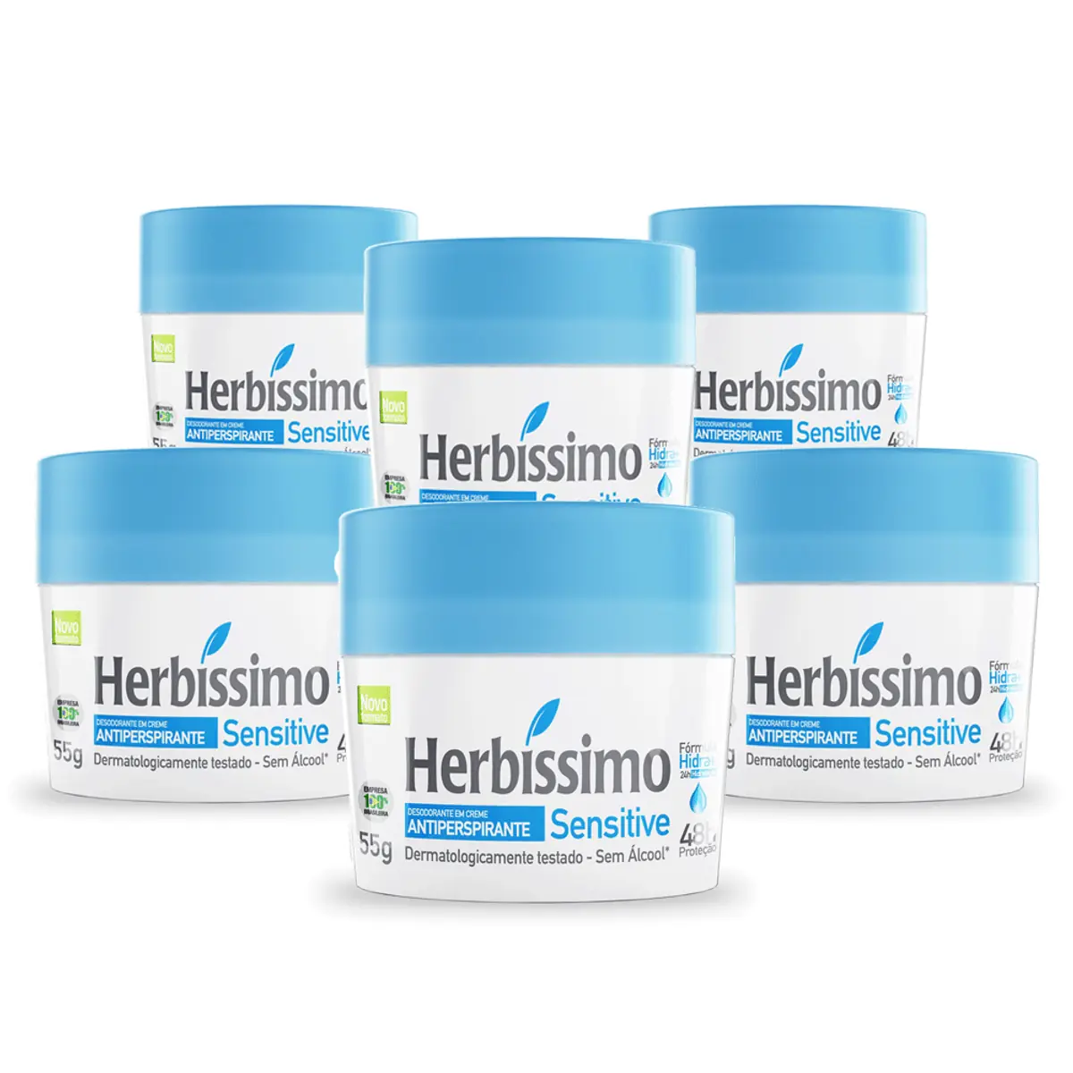 Kit Desodorante Creme Antitranspirante Sensitive Herbissimo 55G com 6 unidades