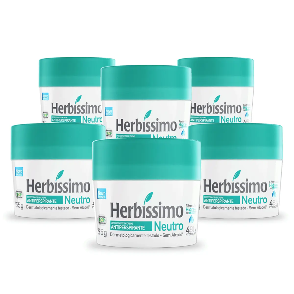 Kit Desodorante Creme Antitranspirante Neutro Herbissimo 55G com 6 unidades