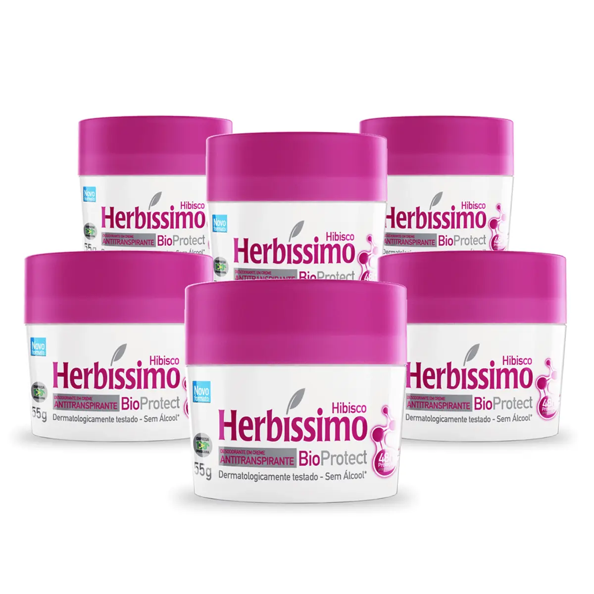Kit Desodorante Herbíssimo Creme Antitranspirante Bioprotect Hibisco 55G com 6 unidades
