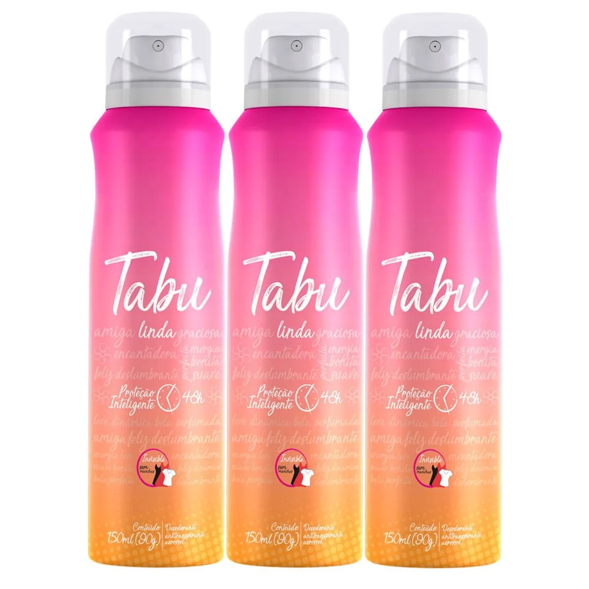 Kit Desodorante Aerosol Antitranspirante Tabu Linda 150Ml com 3 Unidades