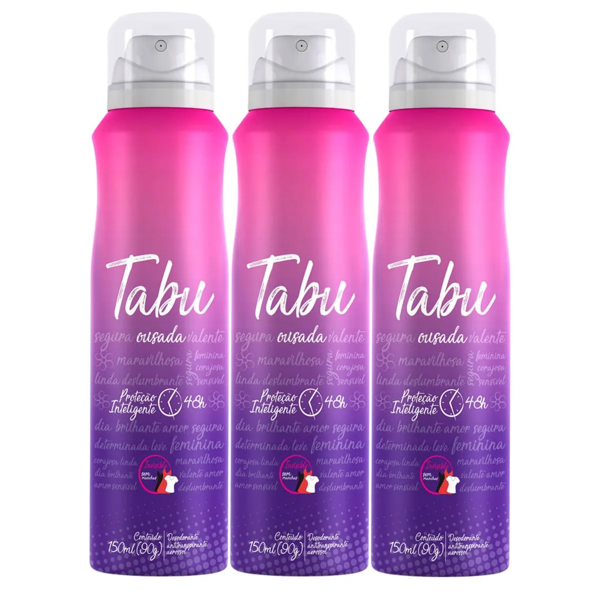 Kit Desodorante Aerosol Antitranspirante Tabu Ousada 150Ml com 3 Unidades