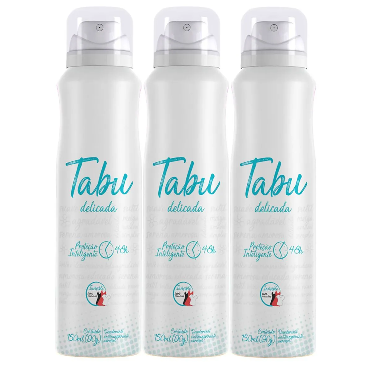 Kit Desodorante Aerosol Antitranspirante Tabu Delicada 150Ml com 3 Unidades