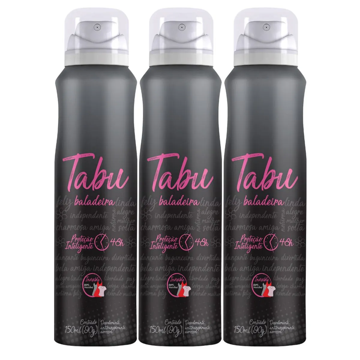 Kit Desodorante Aerosol Antitranspirante Tabu Baladeira 150ML com 3 Unidades