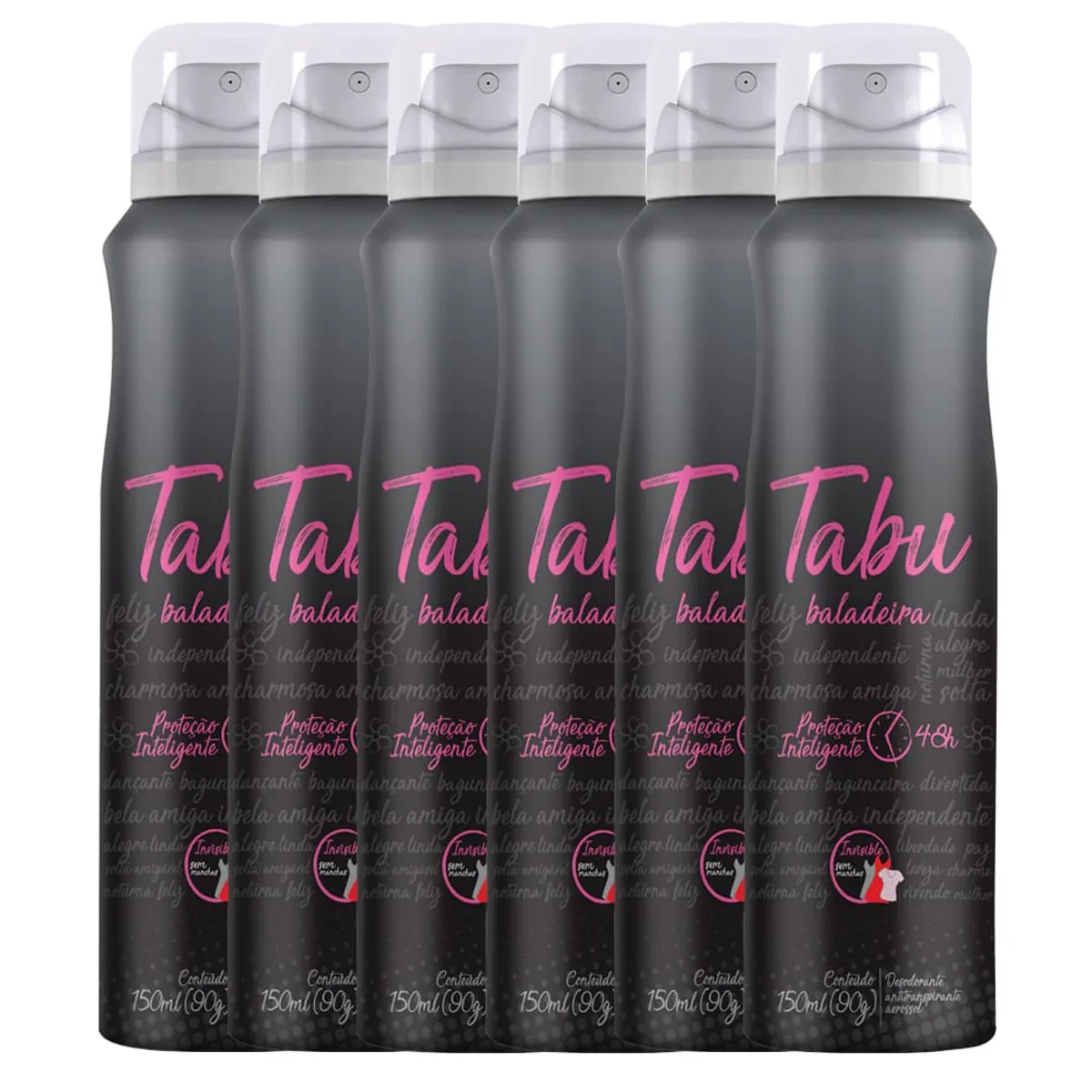 Kit Desodorante Aerosol Antitranspirante Tabu Baladeira 150ML com 6 Unidades