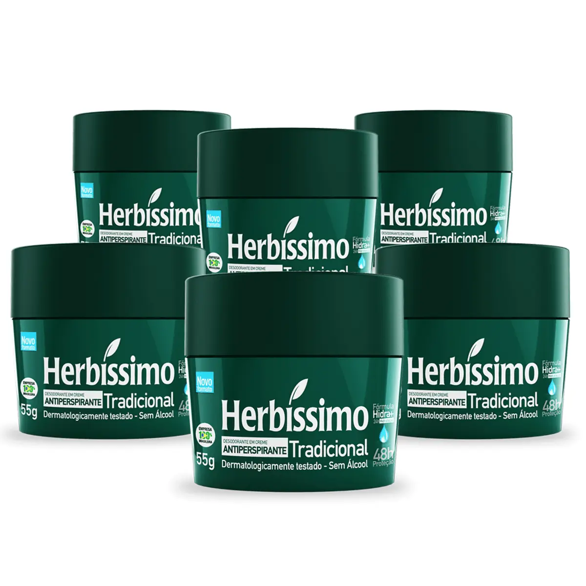 Kit Desodorante Creme Antitranspirante Tradicional Herbissimo 55G com 6 unidades