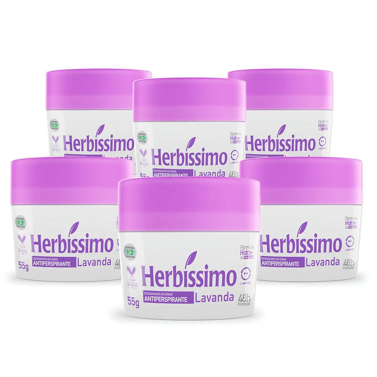 Kit Desodorante Creme Antitranspirante Lavanda Herbissimo 55G c/ 6 unidades - Kit Desodorante Creme