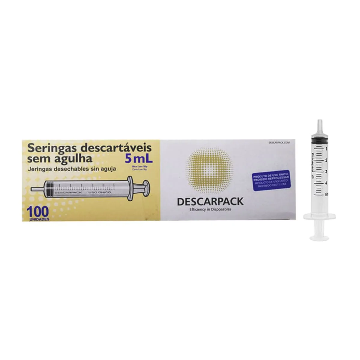 Seringa 5 ml sem Agulha Bico Slip - Caixa com 100 Unidades