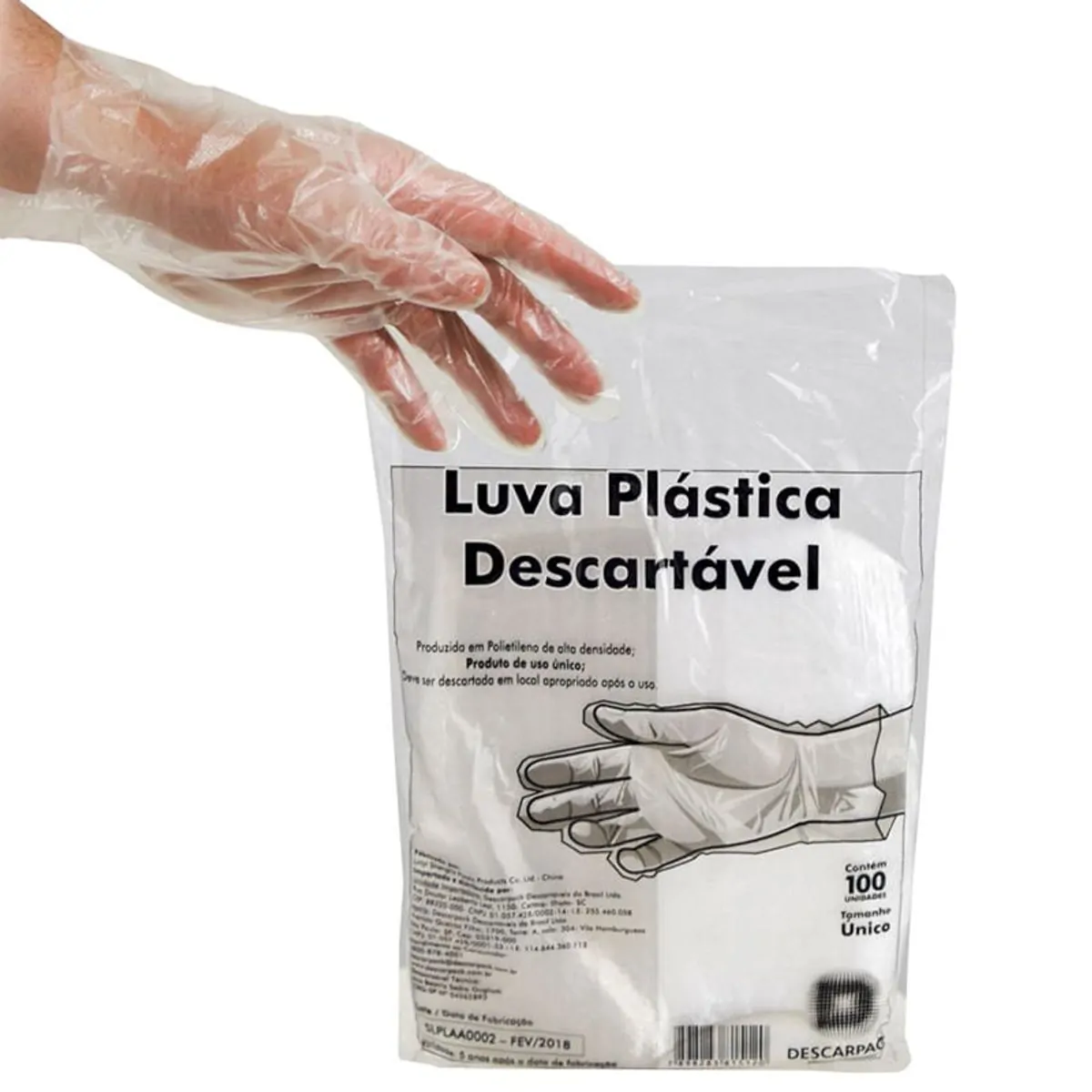 Luva Plástica Descartável 100 Unidades Não Estéril