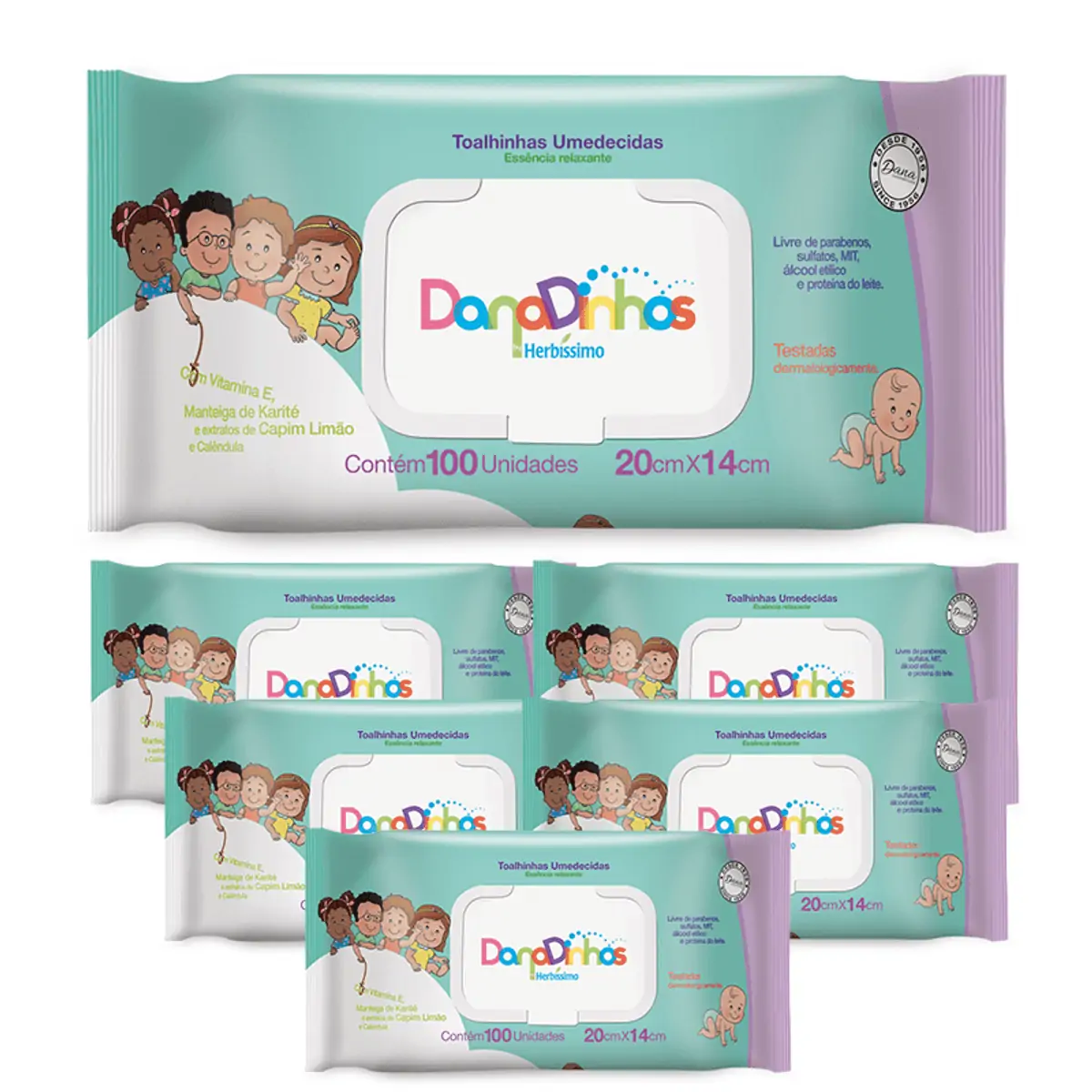 Danadinhos Herbíssimo Toalha Umedecida sem Fragrância 100UN Copy - Kit Danadinhos Herbíssimo Toalha