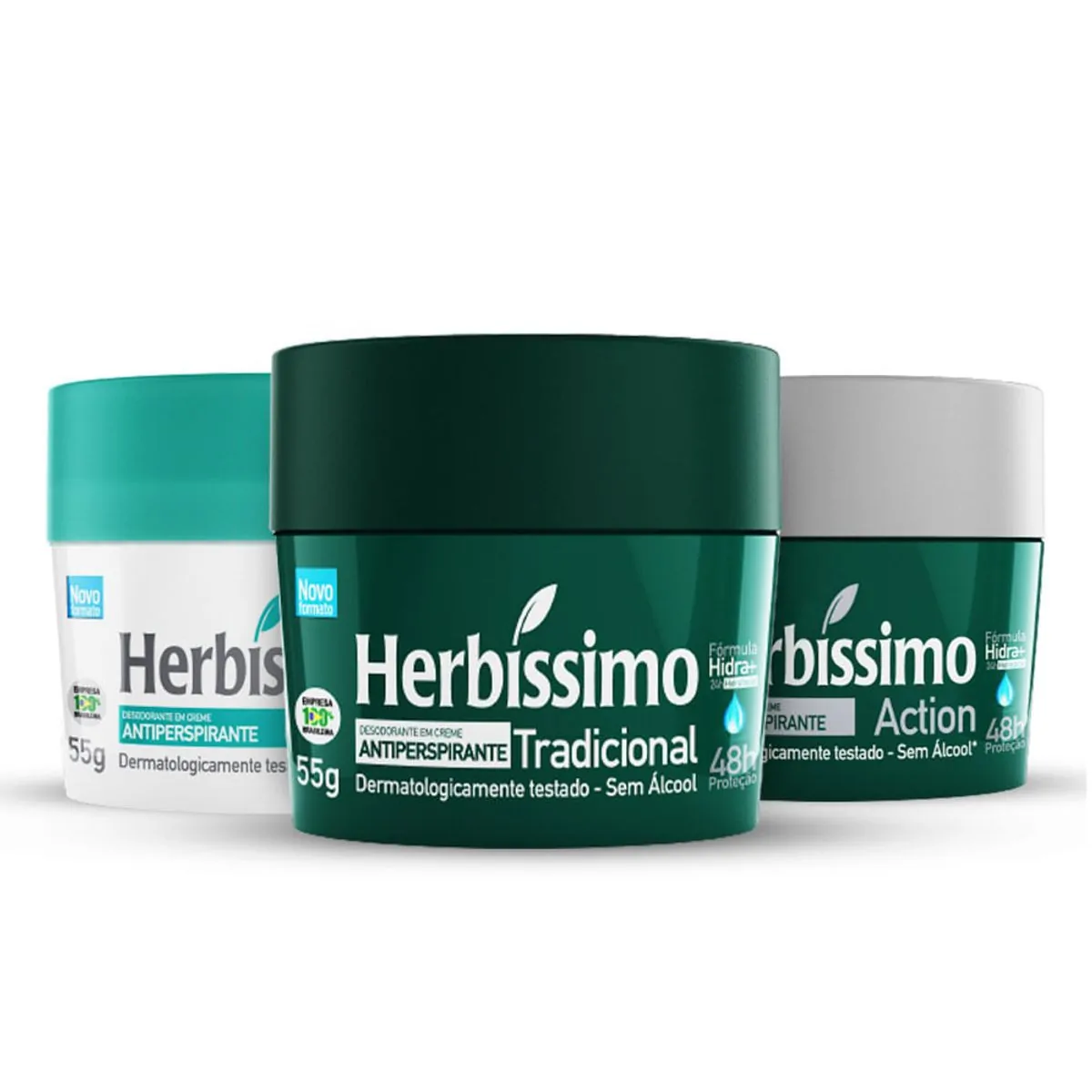Kit Desodorante Creme Antitranspirante Tradicional, Action e Neutro Herbissimo 55G - 3 unidades
